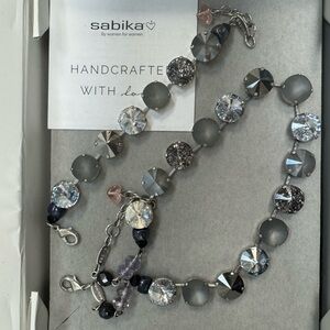Sabika Large Stone Necklace and Bracelet set new in box gray/Clear.